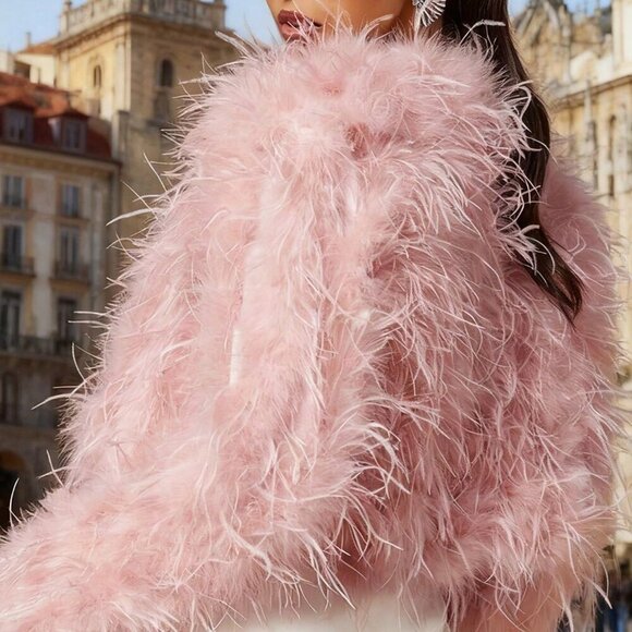 Pink Casual Women's Crew Neck Long Haired Coat - Picture 4 of 4